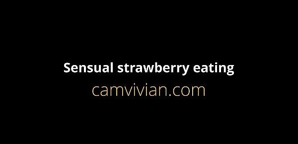  Sensual strawberry eating and gentle solo pussy rubbing and teasing